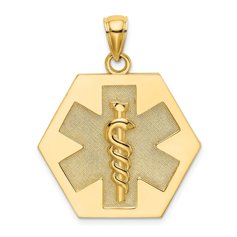 14k Yellow Gold 24.5 mm Textured Back Caduceus Medical Disc (3.73 grams)