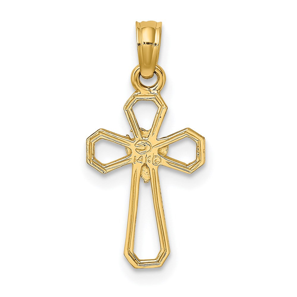 14k Yellow Gold 11 mm Cut-Out Cross w/ Dove Charm (0.58 grams)