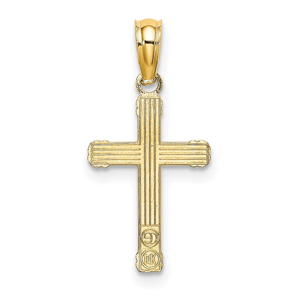 14k Yellow Gold 10 mm Textured w/ Center Heart Small Cross Charm (0.48 grams)