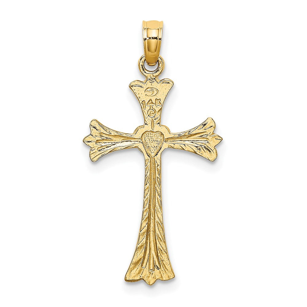 14K Polished and Engraved Cross with Heart Charm (0.93 grams)