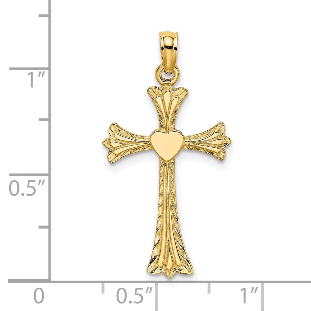14K Polished and Engraved Cross with Heart Charm (0.93 grams)