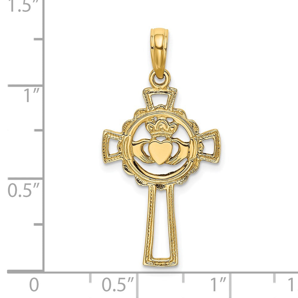 14k Yellow Gold 15 mm Claddagh Cross Charm (1.04 grams)