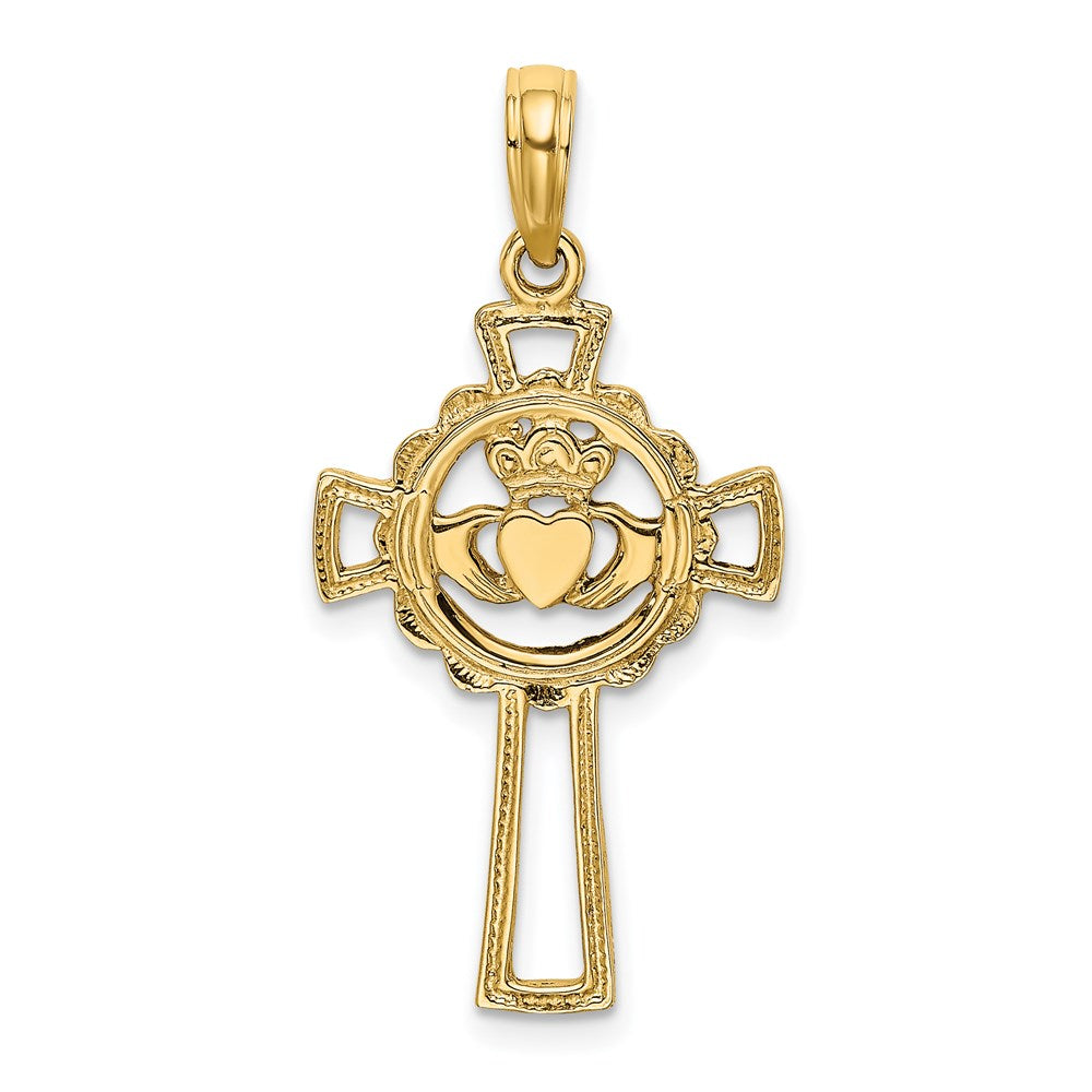 14k Yellow Gold 15 mm Claddagh Cross Charm (1.04 grams)