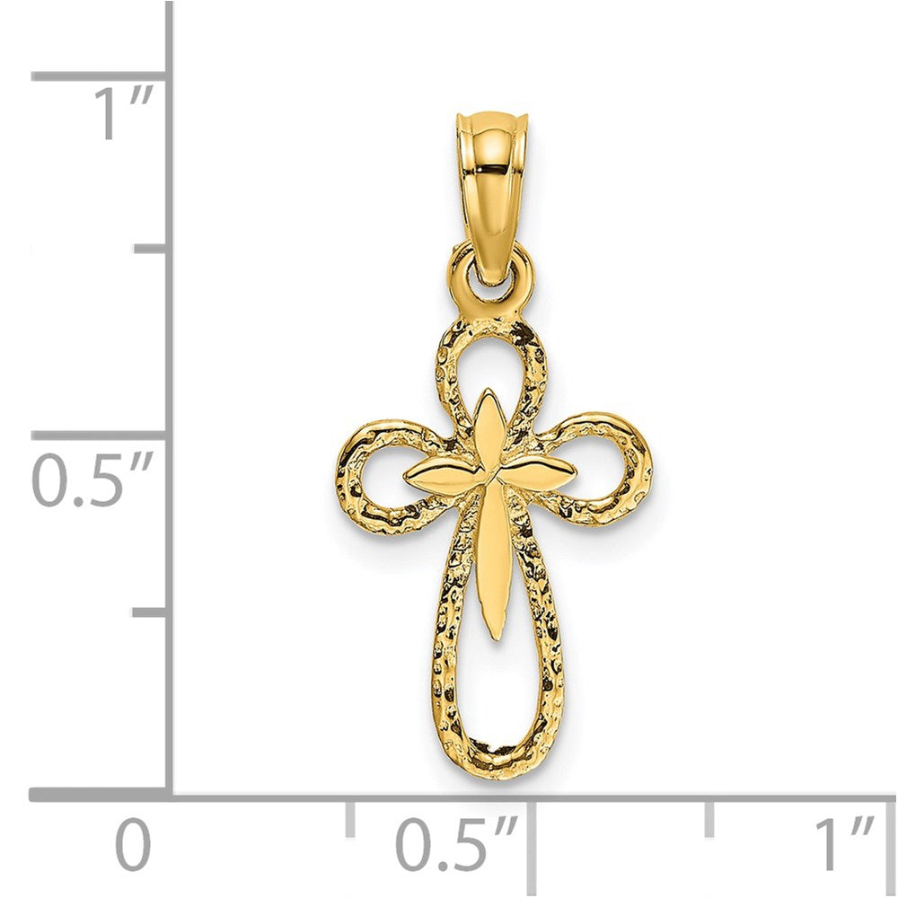 14k Yellow Gold 10 mm Cut-Out Cross w/ Small Interior Cross Charm (0.59 grams)