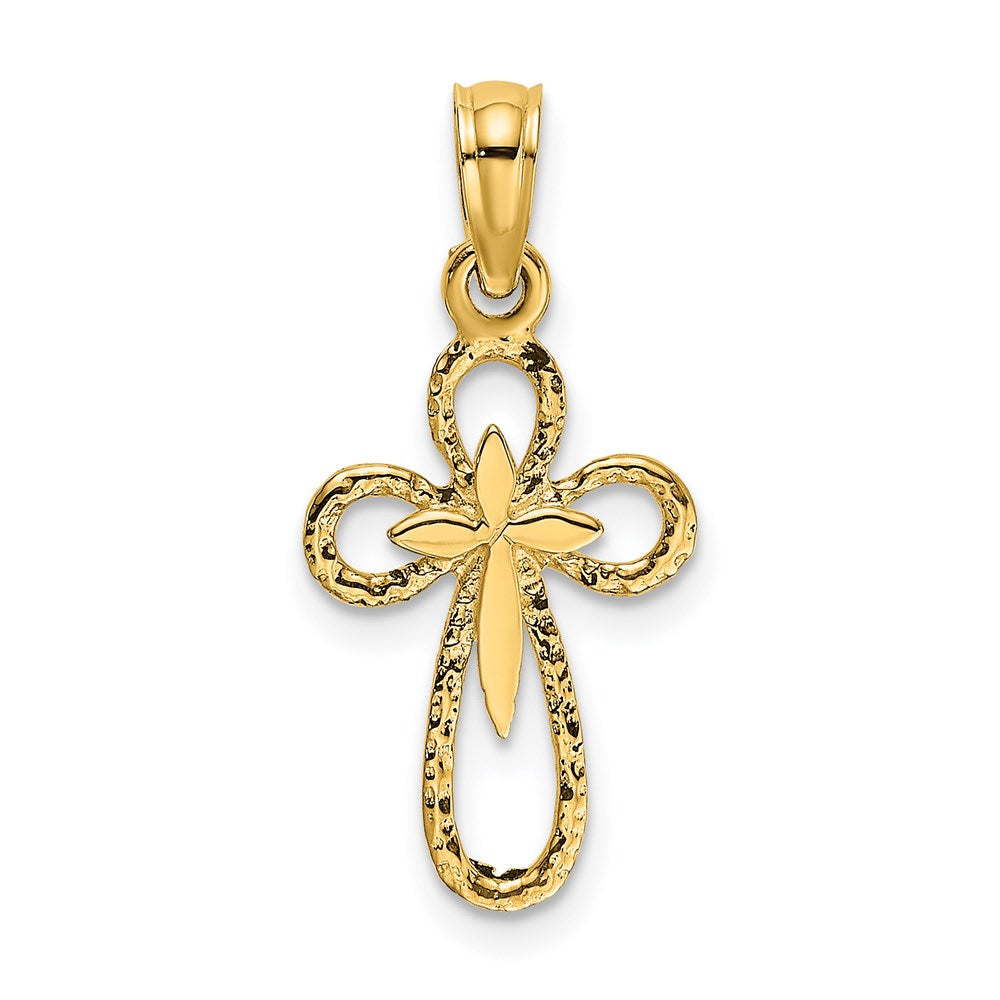 14k Yellow Gold 10 mm Cut-Out Cross w/ Small Interior Cross Charm (0.59 grams)