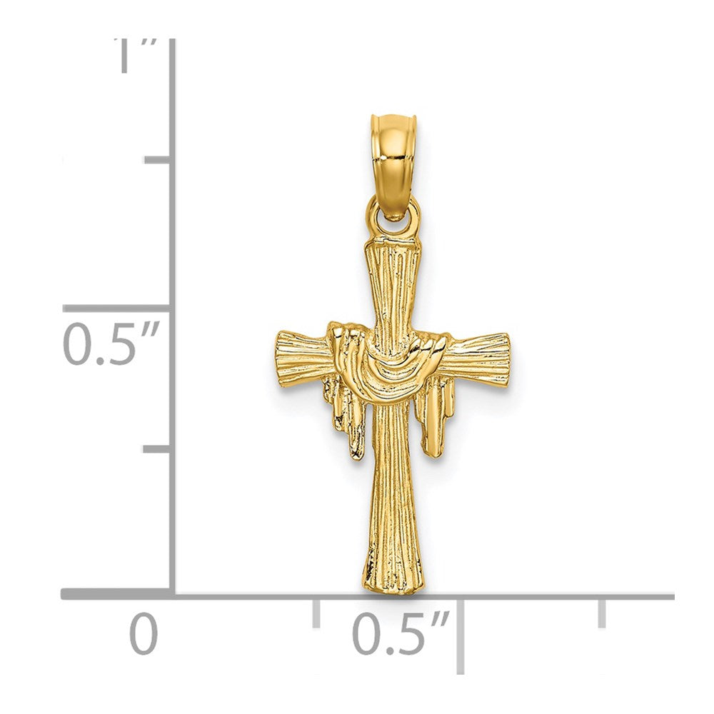 14k Yellow Gold 10 mm Cross w/ Drape Charm (0.68 grams)