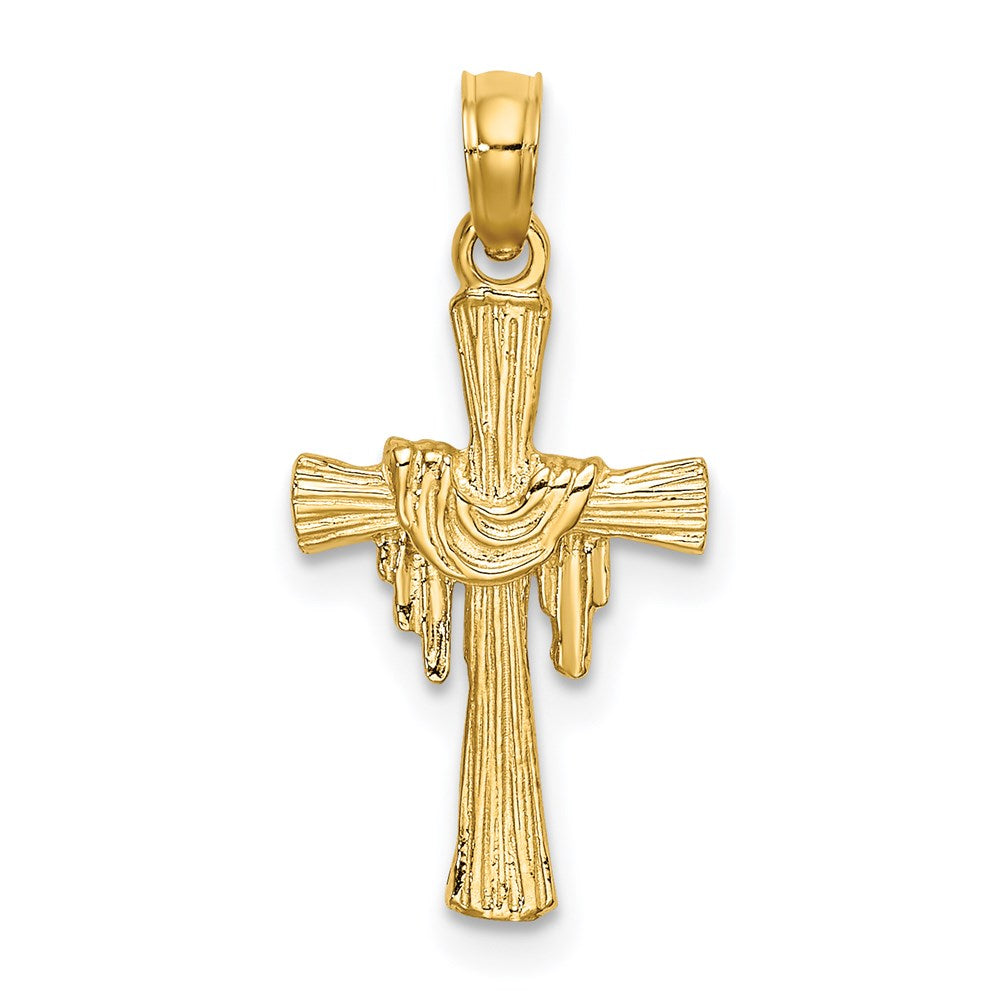 14k Yellow Gold 10 mm Cross w/ Drape Charm (0.68 grams)