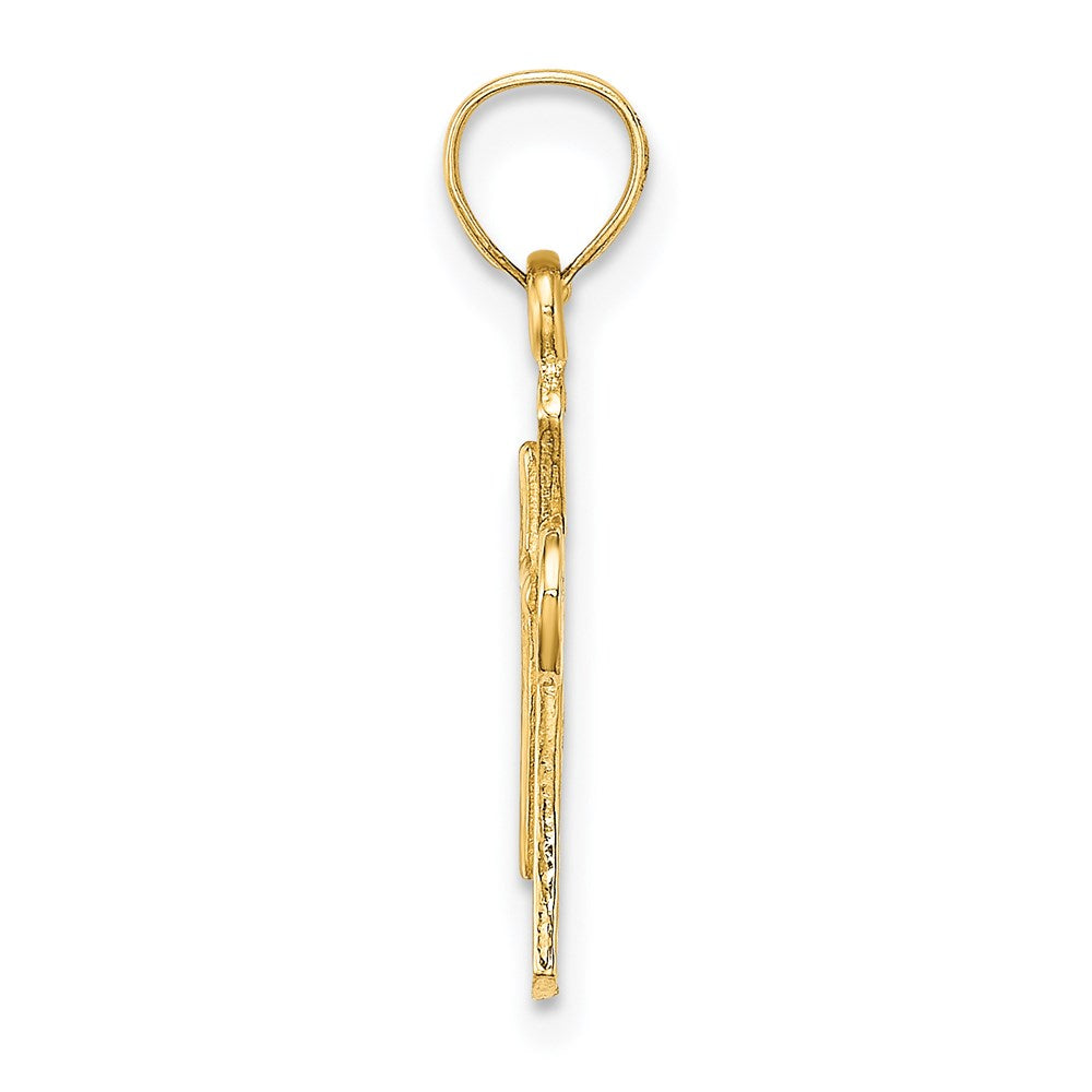 14k Yellow Gold 10 mm Solid Textured Cross Charm (0.64 grams)