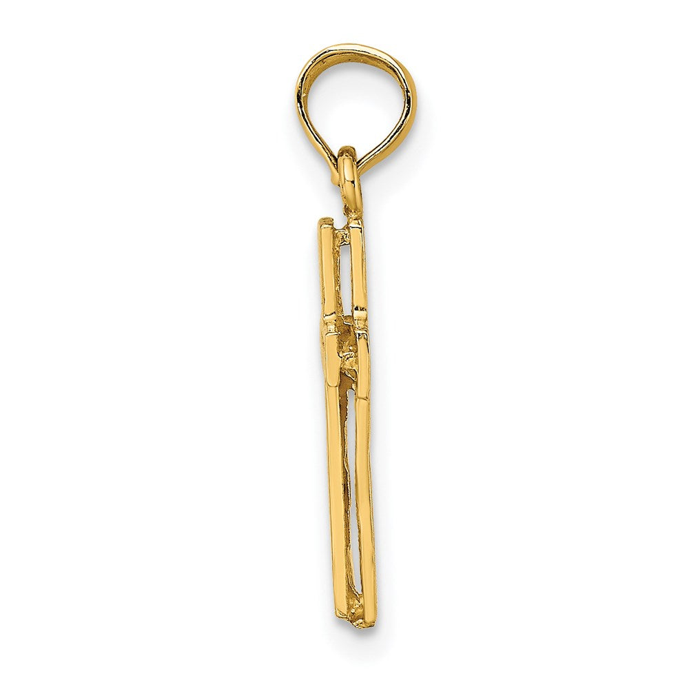 14k Yellow Gold 10 mm 2-D Polished Textured Cross Charm (0.82 grams)