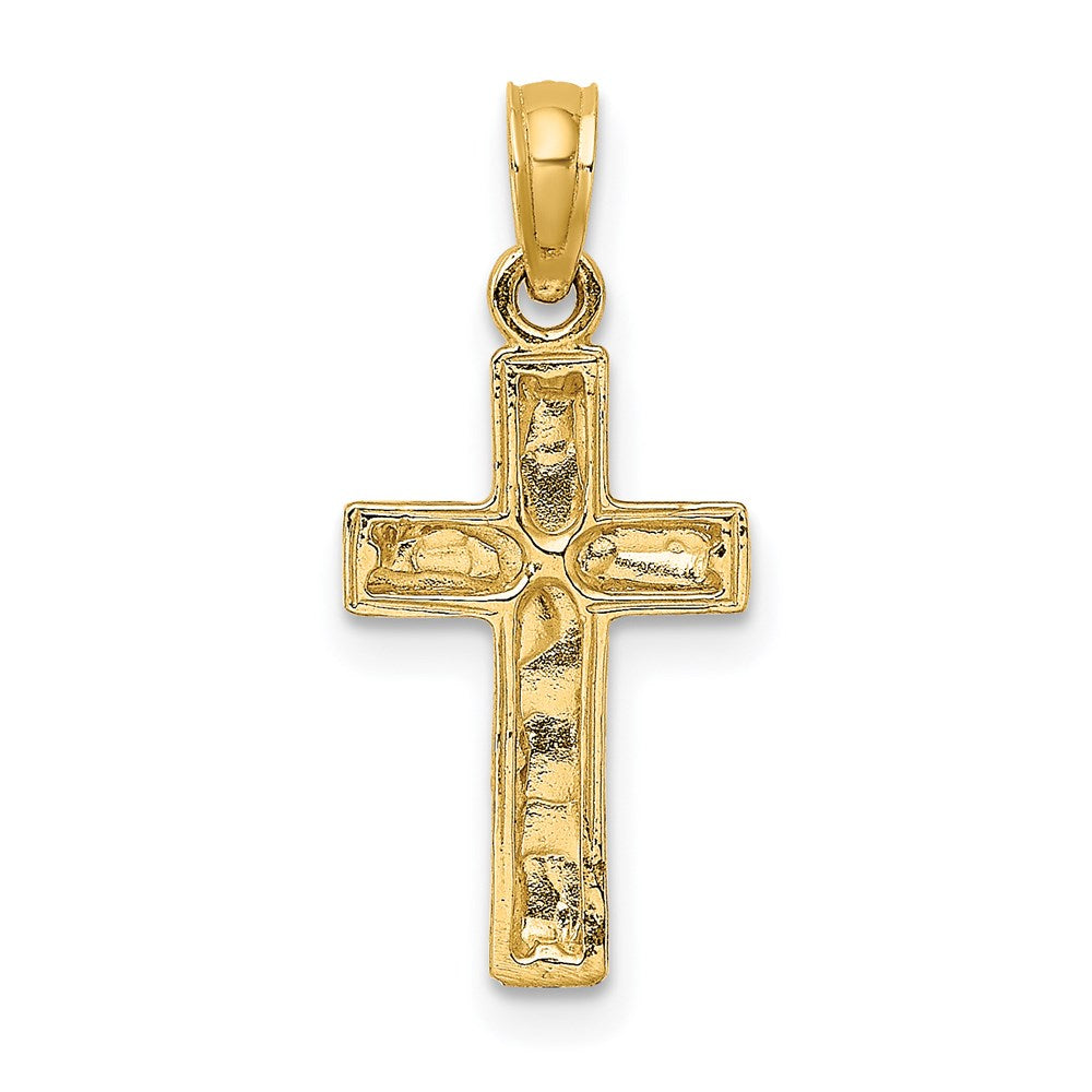 14k Yellow Gold 10 mm 2-D Polished Textured Cross Charm (0.82 grams)