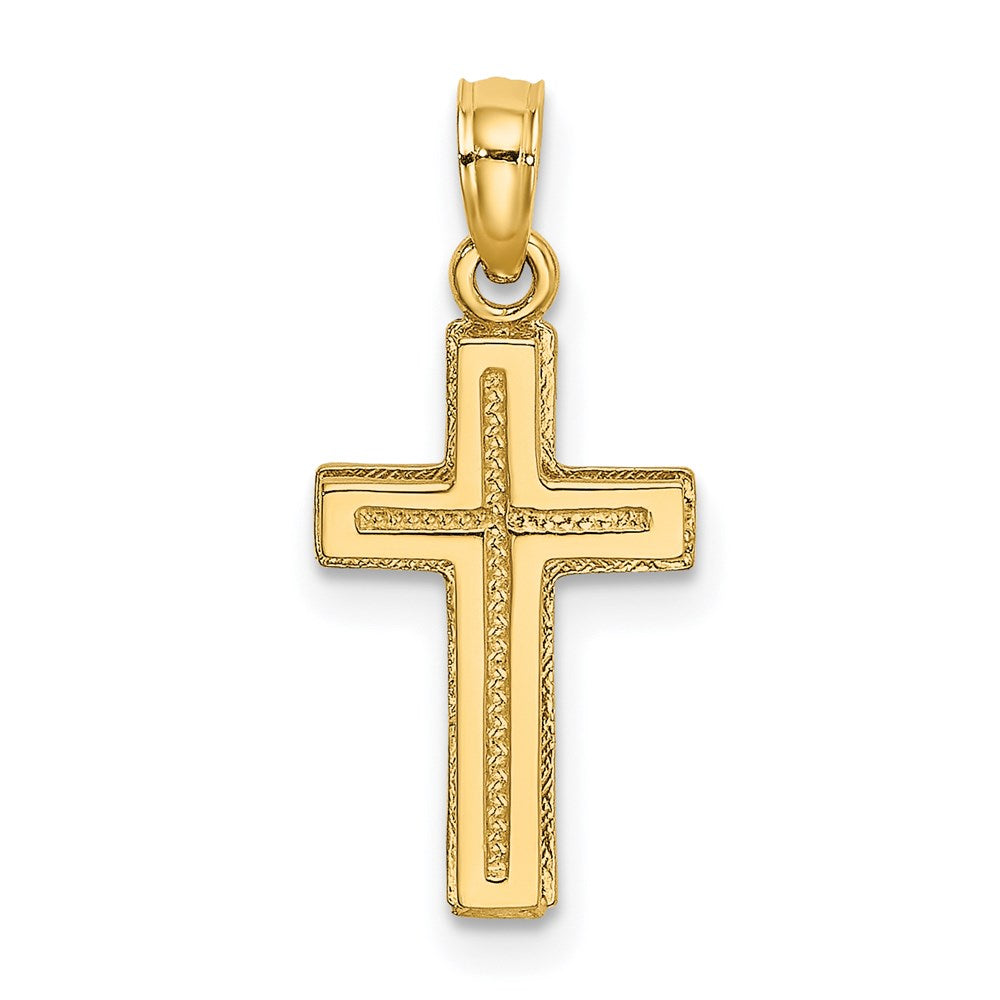 14k Yellow Gold 10 mm 2-D Polished Textured Cross Charm (0.82 grams)