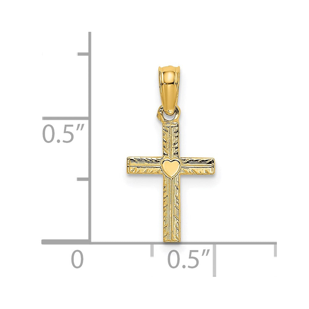 14k Yellow Gold 9 mm Polished Mini Cross w/ Heart Charm (0.29 grams)