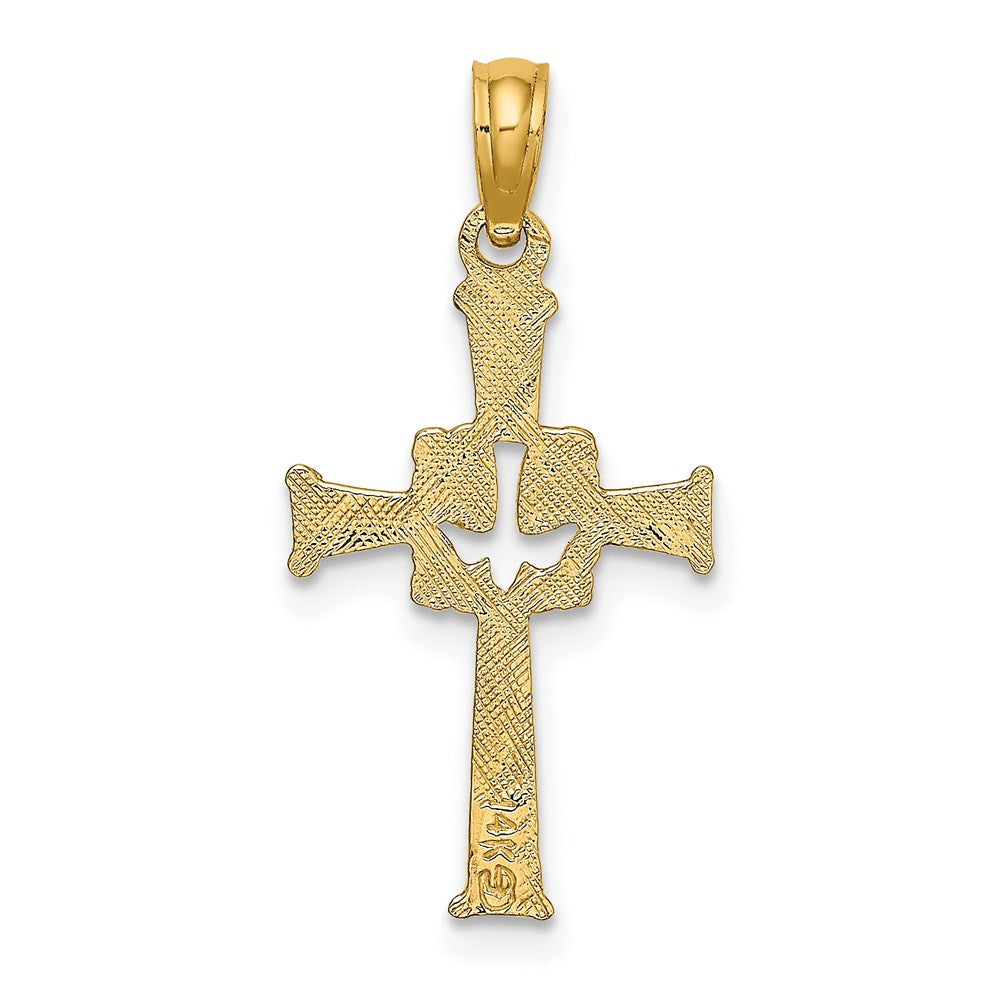 14k Yellow Gold 13 mm Polished and Engraved Cross and Dove Charm (0.67 grams)