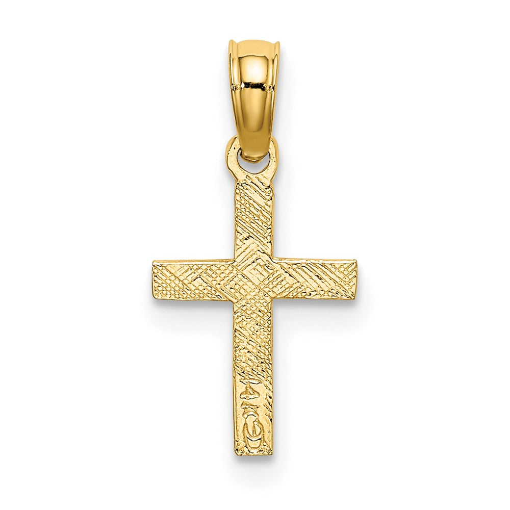 14k Yellow Gold 10 mm Polished and Engraved Mini Cross W/ Flower Charm (0.26 grams)