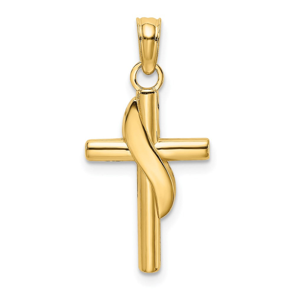 14k Yellow Gold 12 mm Polished W/ Banner Cross Charm (0.95 grams)