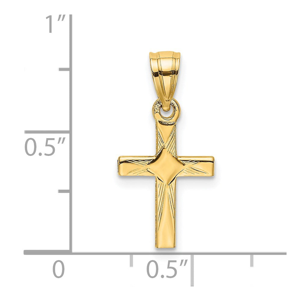 14k Yellow Gold 9 mm Diamond Shape Center Mini Cross Charm (0.49 grams)