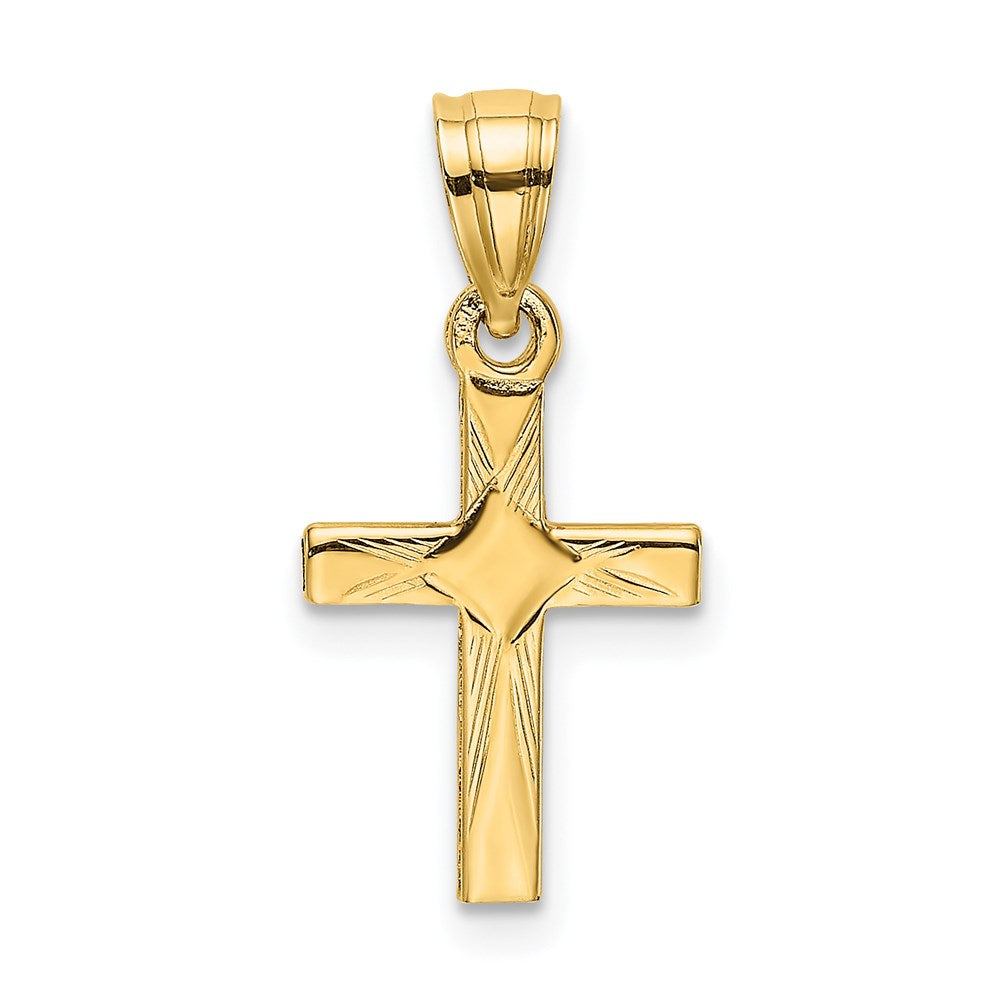 14k Yellow Gold 9 mm Diamond Shape Center Mini Cross Charm (0.49 grams)