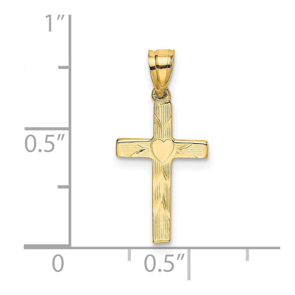14K Polished and Textured Cross with Heart Center Charm (0.81 grams)
