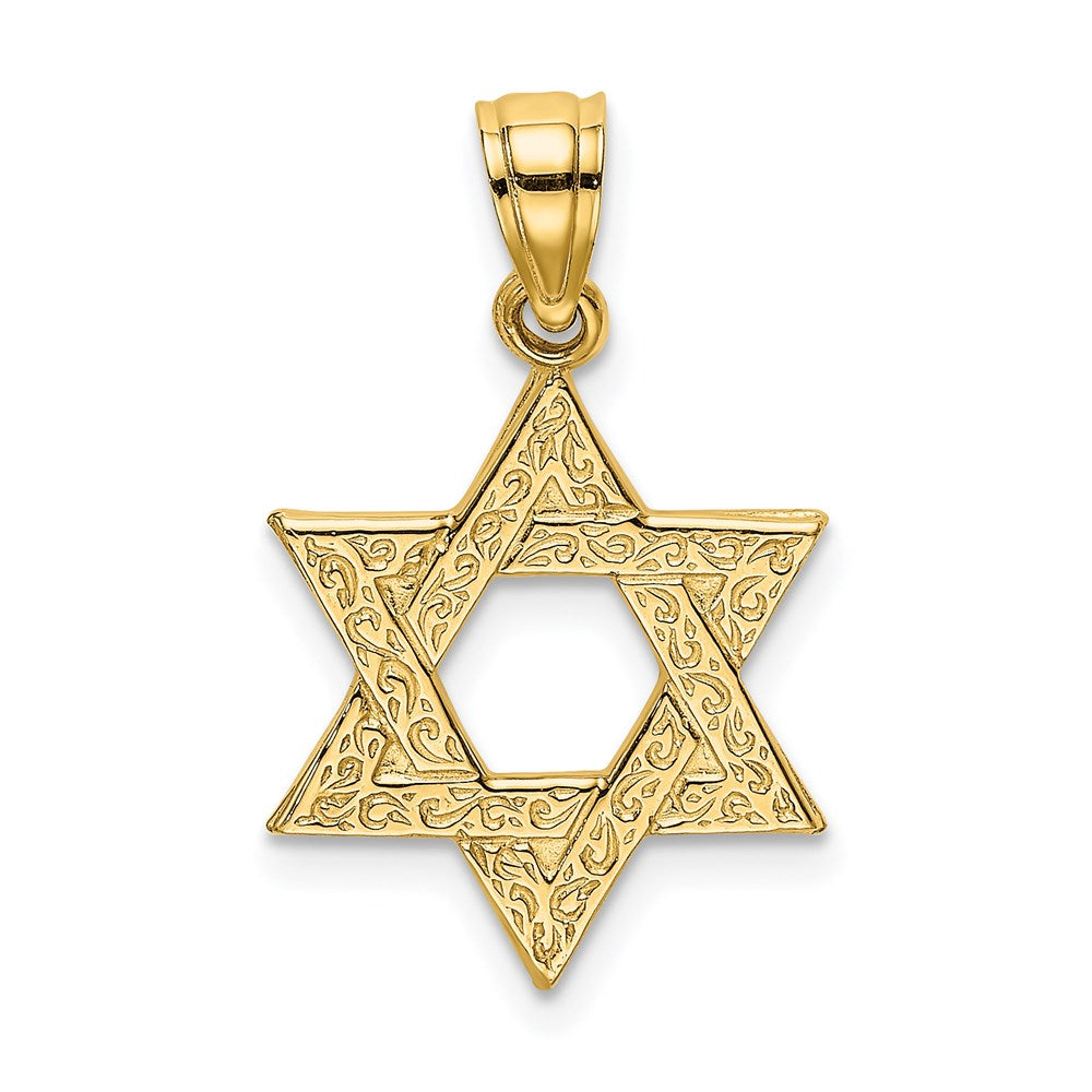 14k Yellow Gold 13 mm Engraved Swirls Star Of David Charm (0.96 grams)