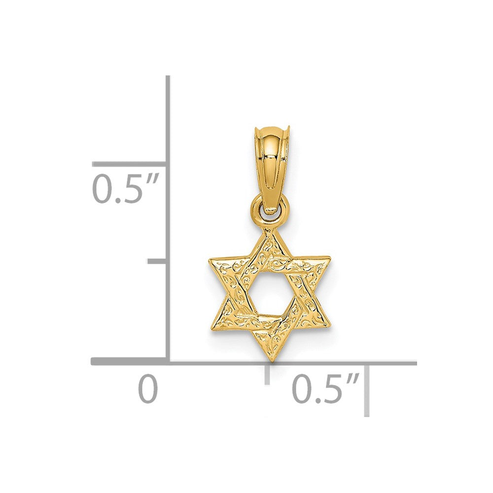 14k Yellow Gold 8 mm Mini Star Of David w/ Engraved Swirl Charm (0.55 grams)