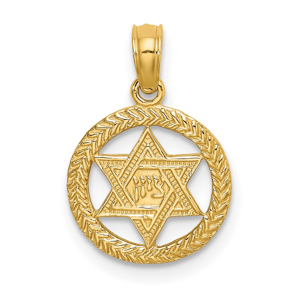 14k Yellow Gold 4.8 mm Engraved Star Of David In Circle Charm (0.71 grams)