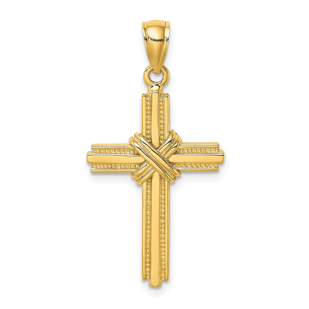 14k Yellow Gold 18.2 mm Beaded Center Design Cross Charm (2.32 grams)
