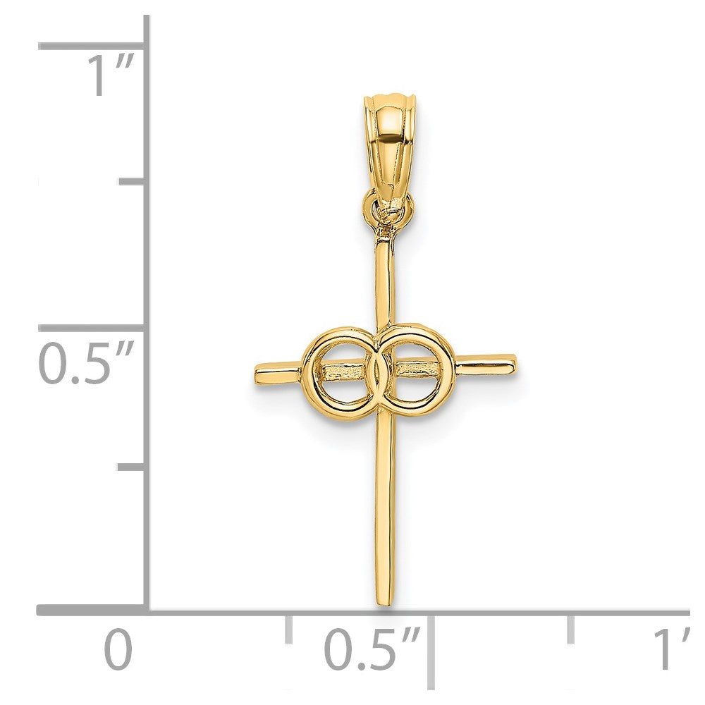 14k Yellow Gold 12 mm Polished Infinity Circles Cross Charm (0.77 grams)