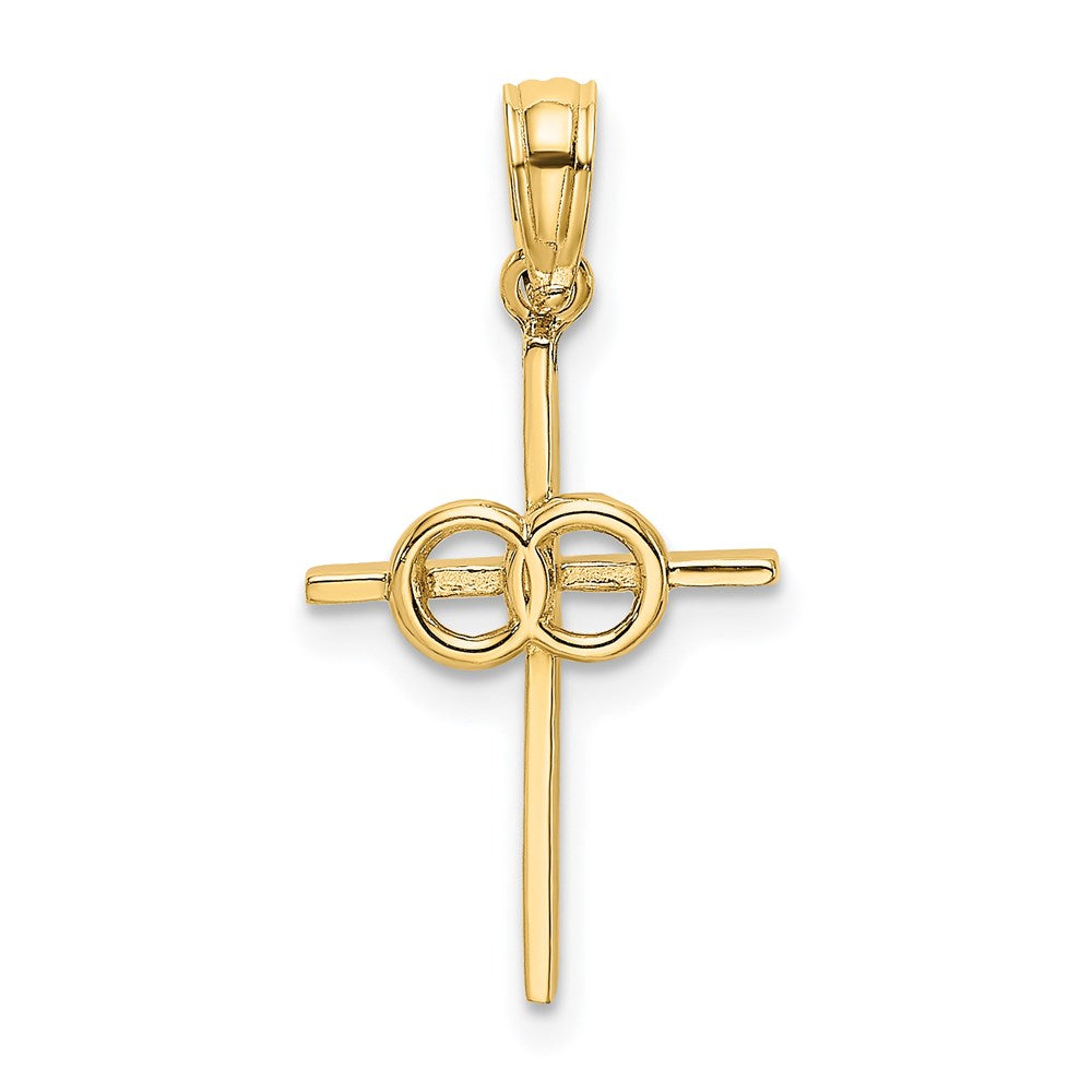 14k Yellow Gold 12 mm Polished Infinity Circles Cross Charm (0.77 grams)