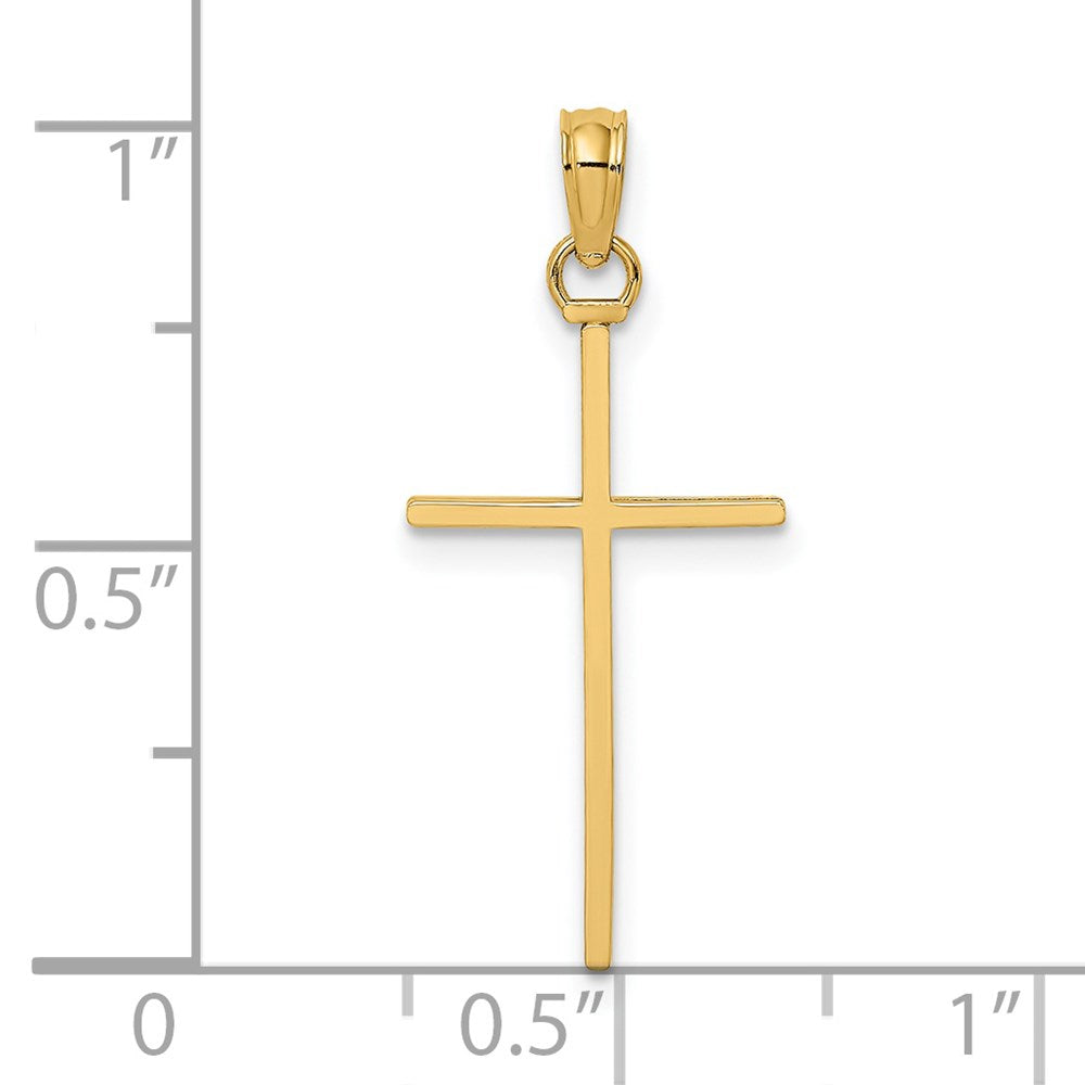 14k Yellow Gold 11.5 mm 3-D and Polished Stick Cross Charm (0.53 grams)