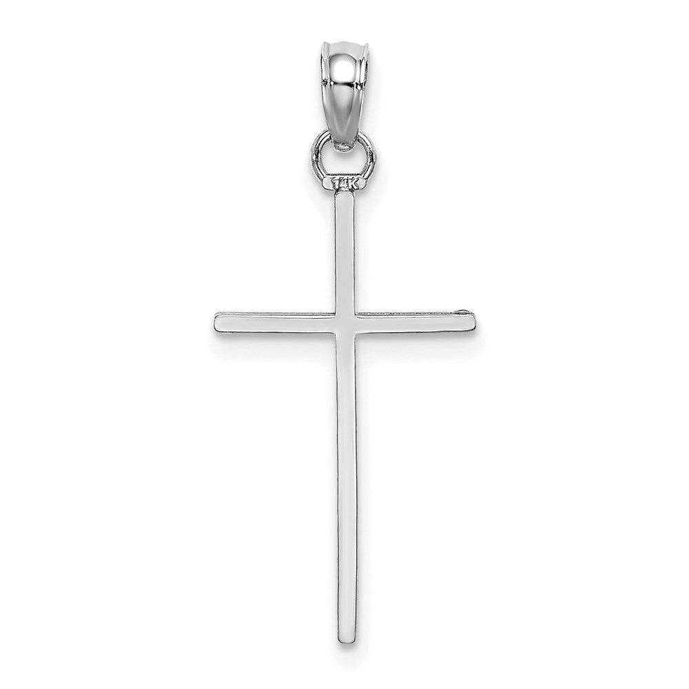 14k White Gold 11.5 mm 3-D and Polished Stick Cross Charm (0.52 grams)