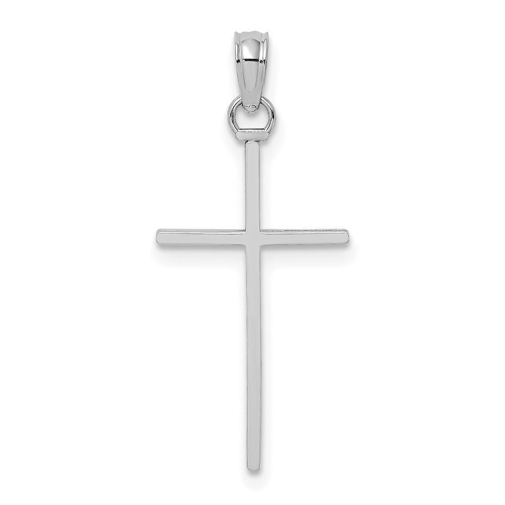 14k White Gold 11.5 mm 3-D and Polished Stick Cross Charm (0.52 grams)