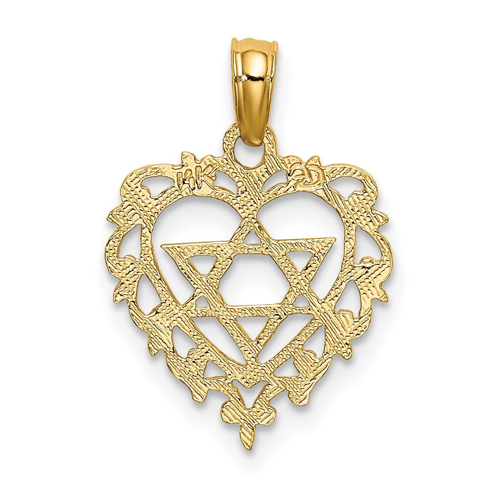 14k Yellow Gold 13 mm Textured Star Of David In Heart Charm (0.68 grams)