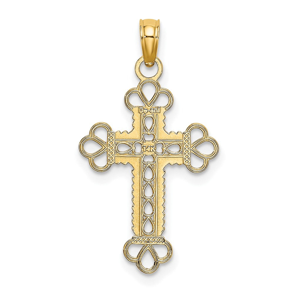 14k Yellow Gold 15 mm Textured and Cut-Out W/ Rope Frame Block Cross Charm (0.84 grams)