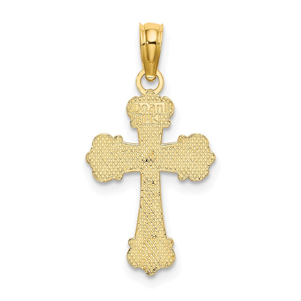 14k Yellow Gold 12 mm Cross W/ Scroll Tips and Button Center Charm (0.7 grams)