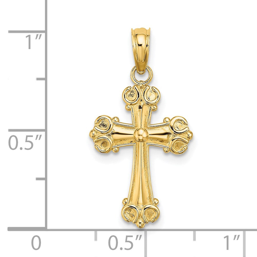 14k Yellow Gold 12 mm Cross W/ Scroll Tips and Button Center Charm (0.7 grams)