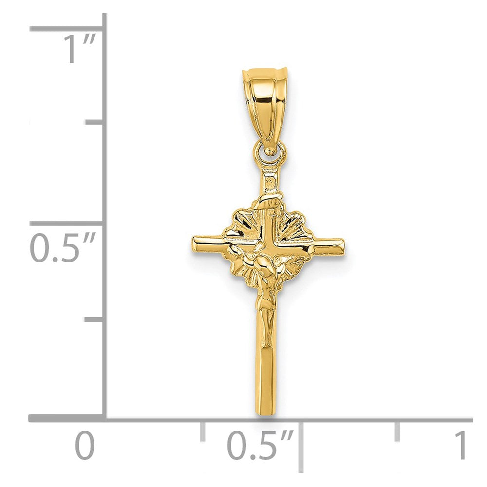 14k Yellow Gold 12 mm 2-D Starburst Crucifix Charm (0.68 grams)