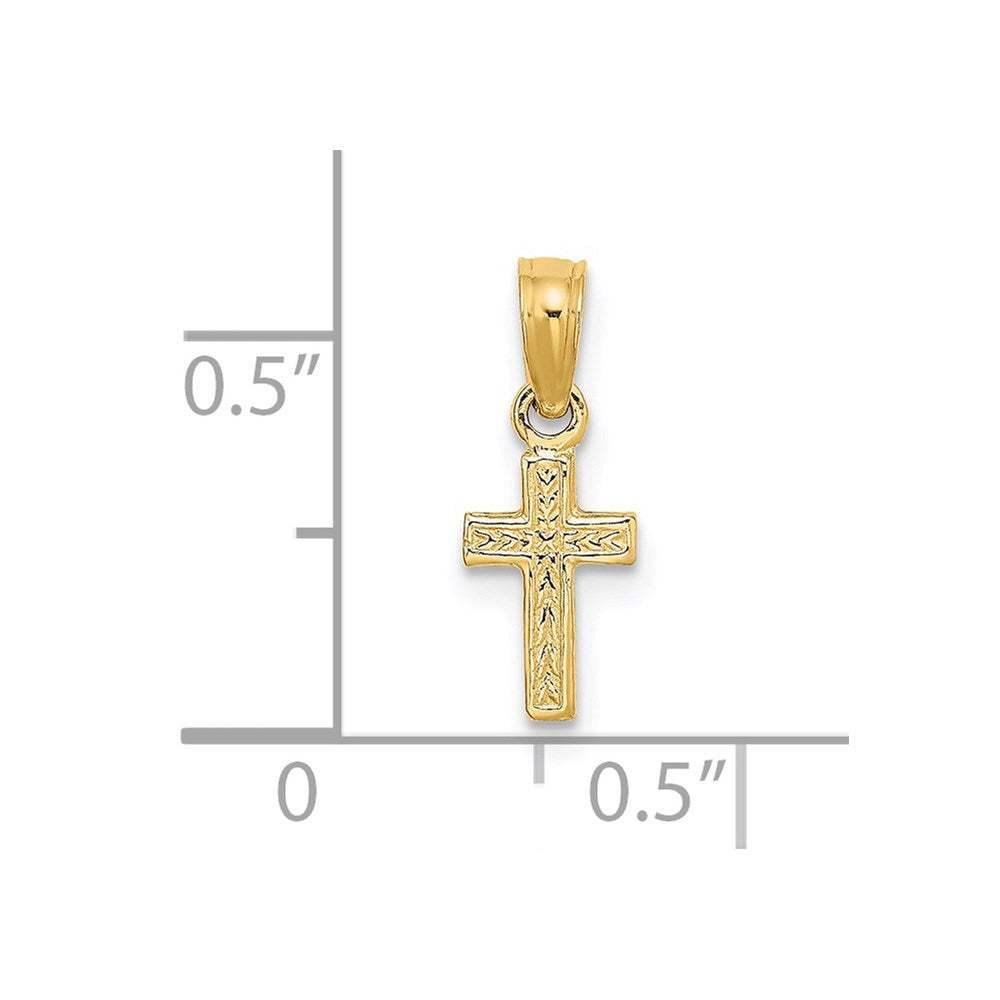 14k Yellow Gold 6 mm Polished and Engraved Mini Cross Charm (0.3 grams)