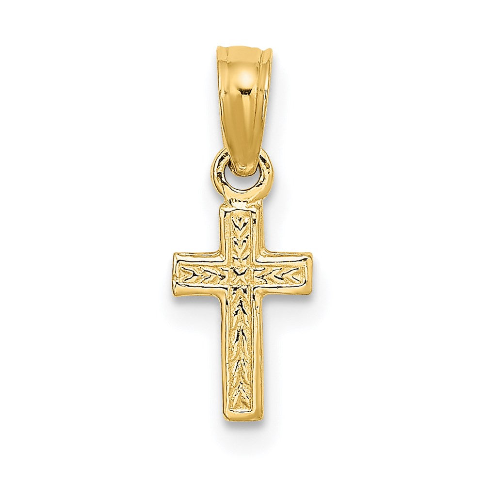 14k Yellow Gold 6 mm Polished and Engraved Mini Cross Charm (0.3 grams)
