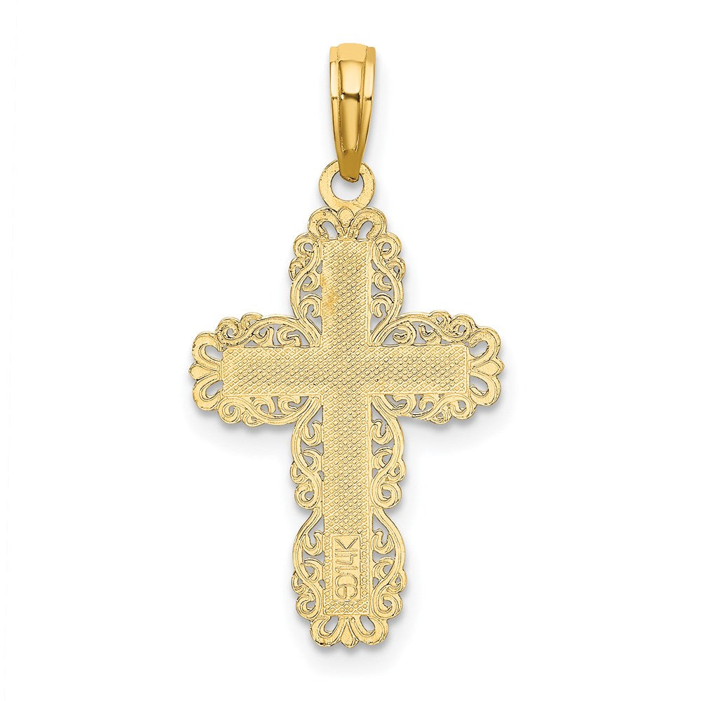 14k Yellow Gold 14 mm Textured w/ Lace Trim Cross Charm (0.9 grams)