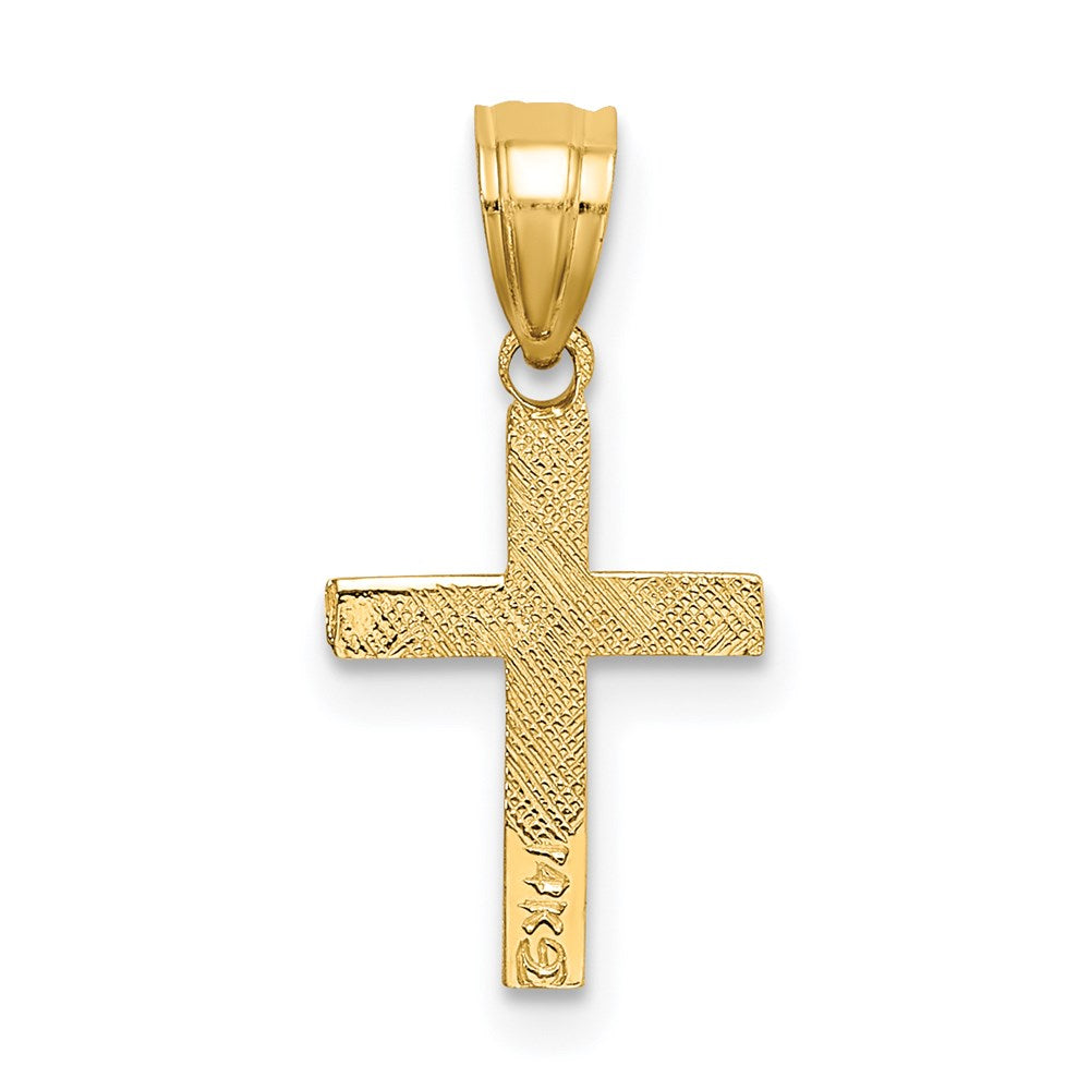 14k Yellow Gold 9 mm Polished w/ Star Pattern Mini Cross Charm (0.29 grams)
