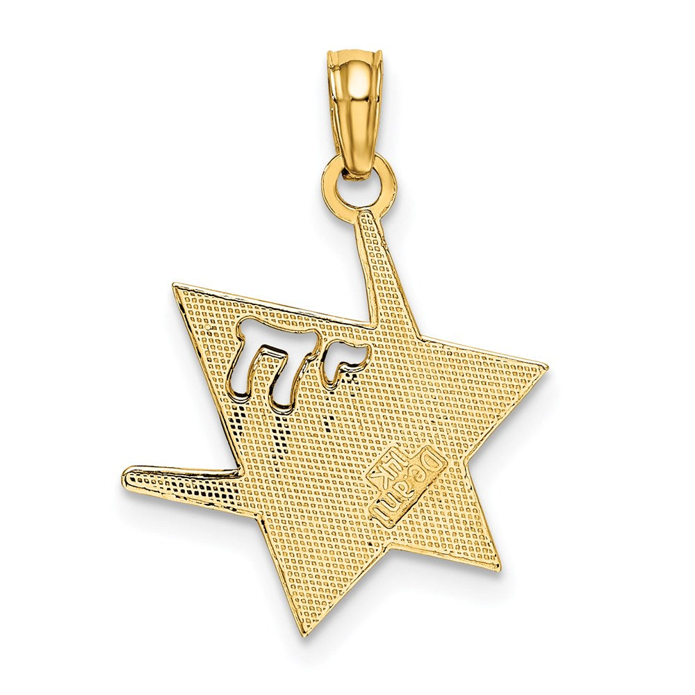 14k Yellow Gold 16 mm Polished Star Of David W/Chai Charm (1.19 grams)