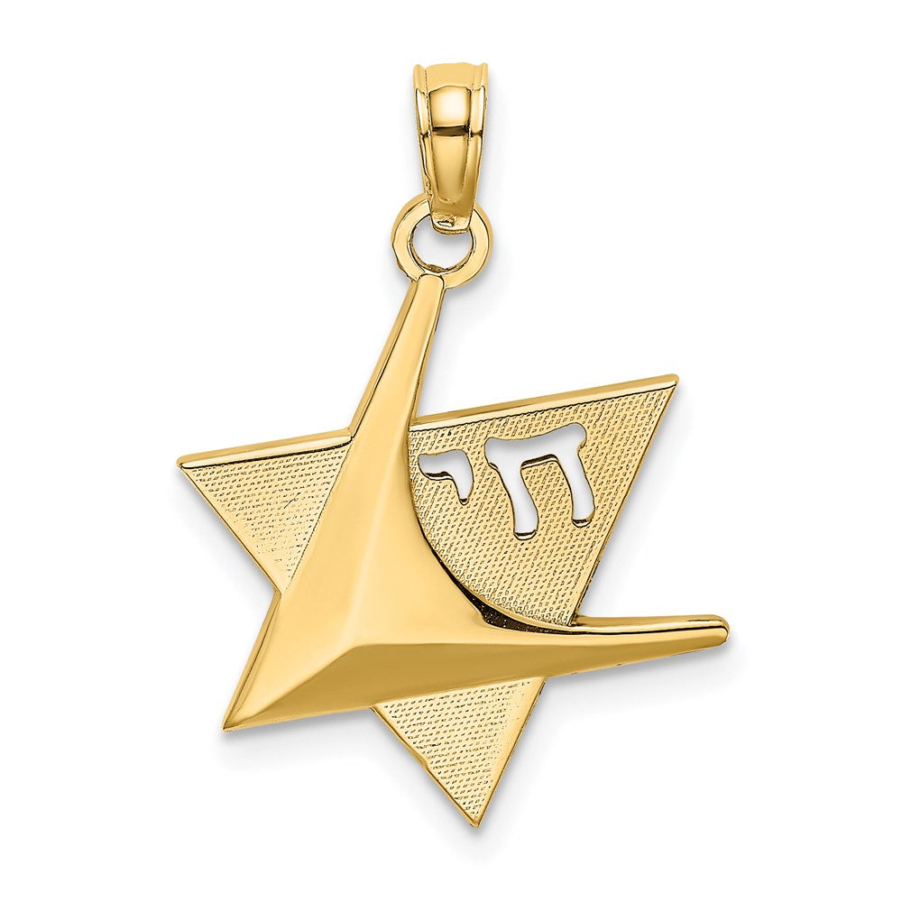 14k Yellow Gold 16 mm Polished Star Of David W/Chai Charm (1.19 grams)