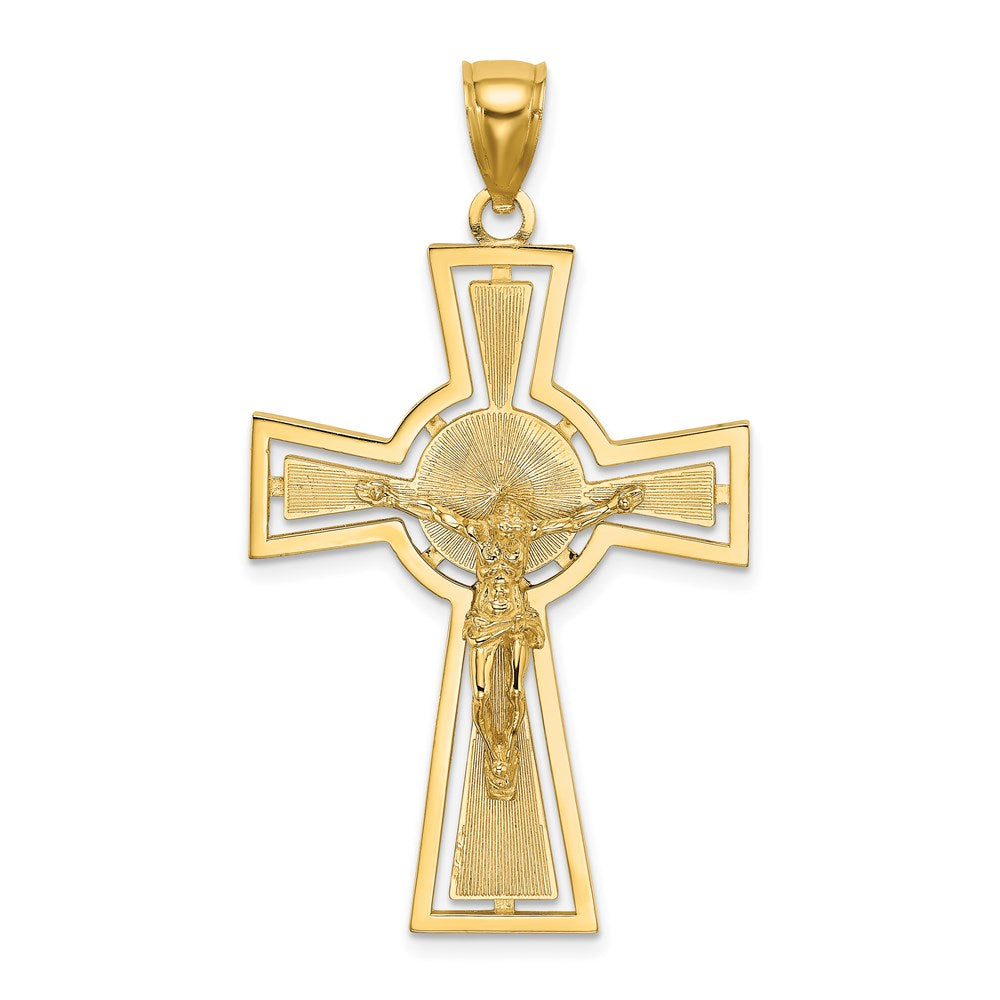14k Yellow Gold 25 mm Cut-Out Crucifix W/ Center Circle Charm (4.72 grams)
