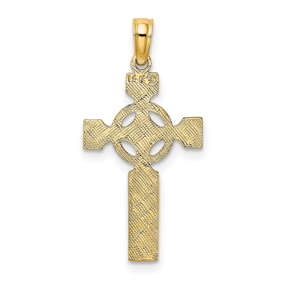 14k Yellow Gold 13 mm Engraved Celtic Cross w/ Eternity Circle Charm (0.87 grams)