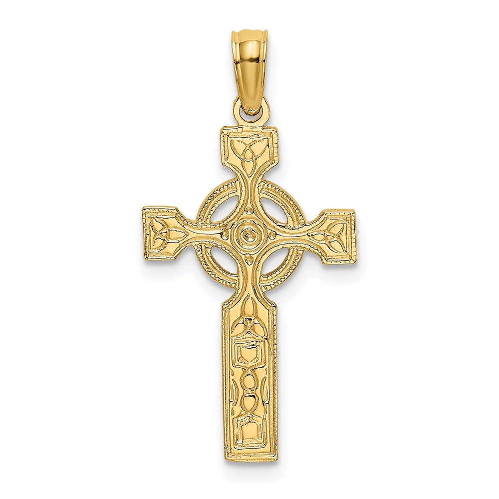14k Yellow Gold 13 mm Engraved Celtic Cross w/ Eternity Circle Charm (0.87 grams)
