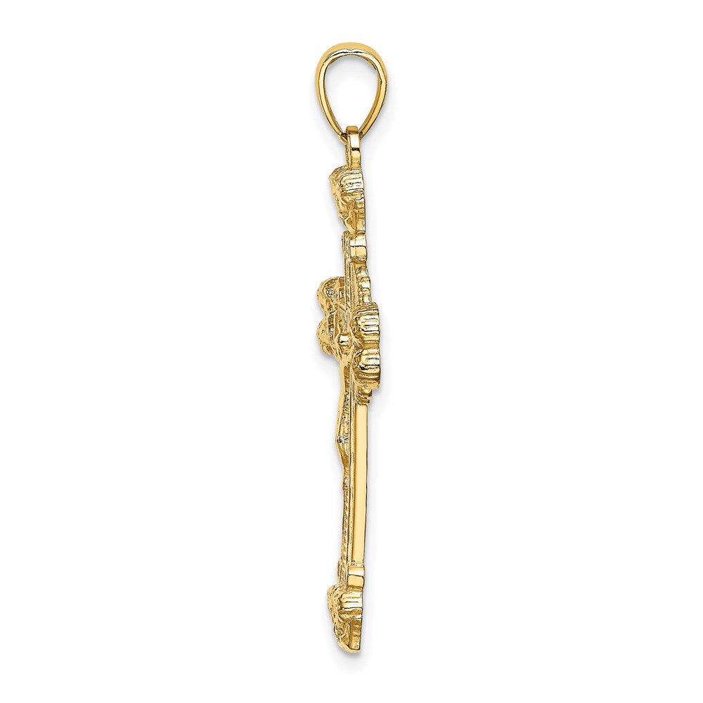 14k Yellow Gold 22 mm Crucifix W/ Sunburst Charm (2.1 grams)