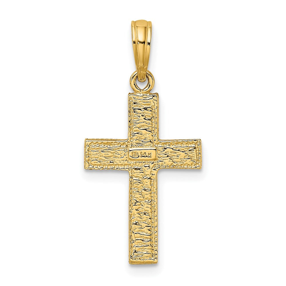 14k Yellow Gold 13 mm Cross w/ Textured Border Design Charm (1.21 grams)