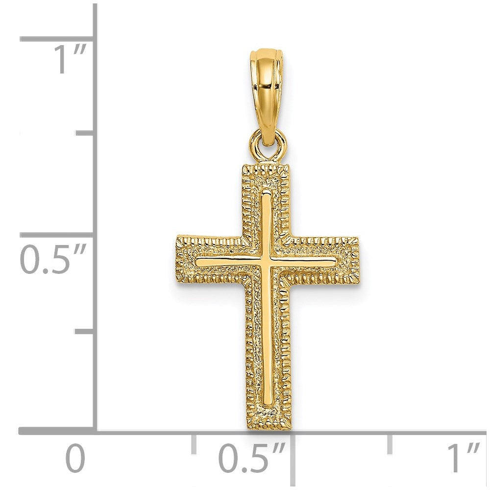 14k Yellow Gold 13 mm Cross w/ Textured Border Design Charm (1.21 grams)