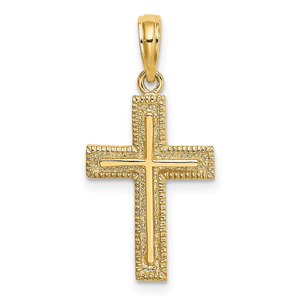 14k Yellow Gold 13 mm Cross w/ Textured Border Design Charm (1.21 grams)