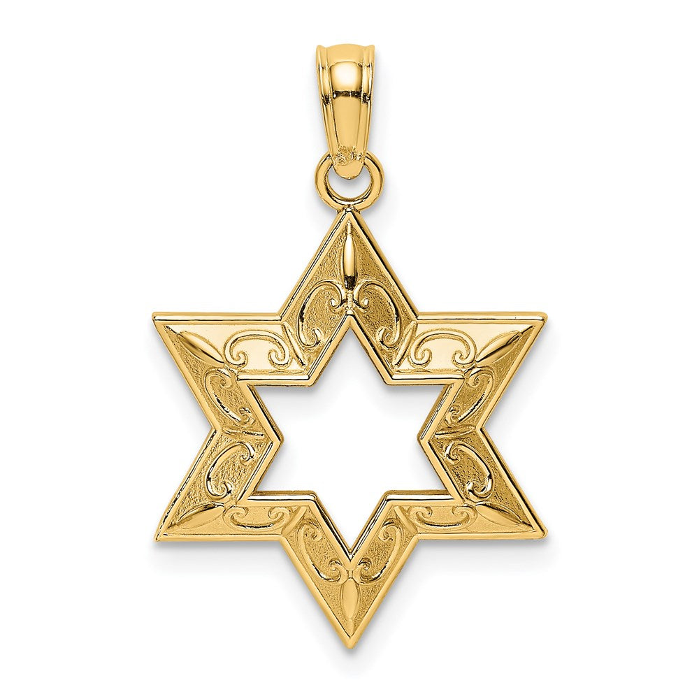 14k Yellow Gold 15 mm Textured Star Of David Charm (1.11 grams)